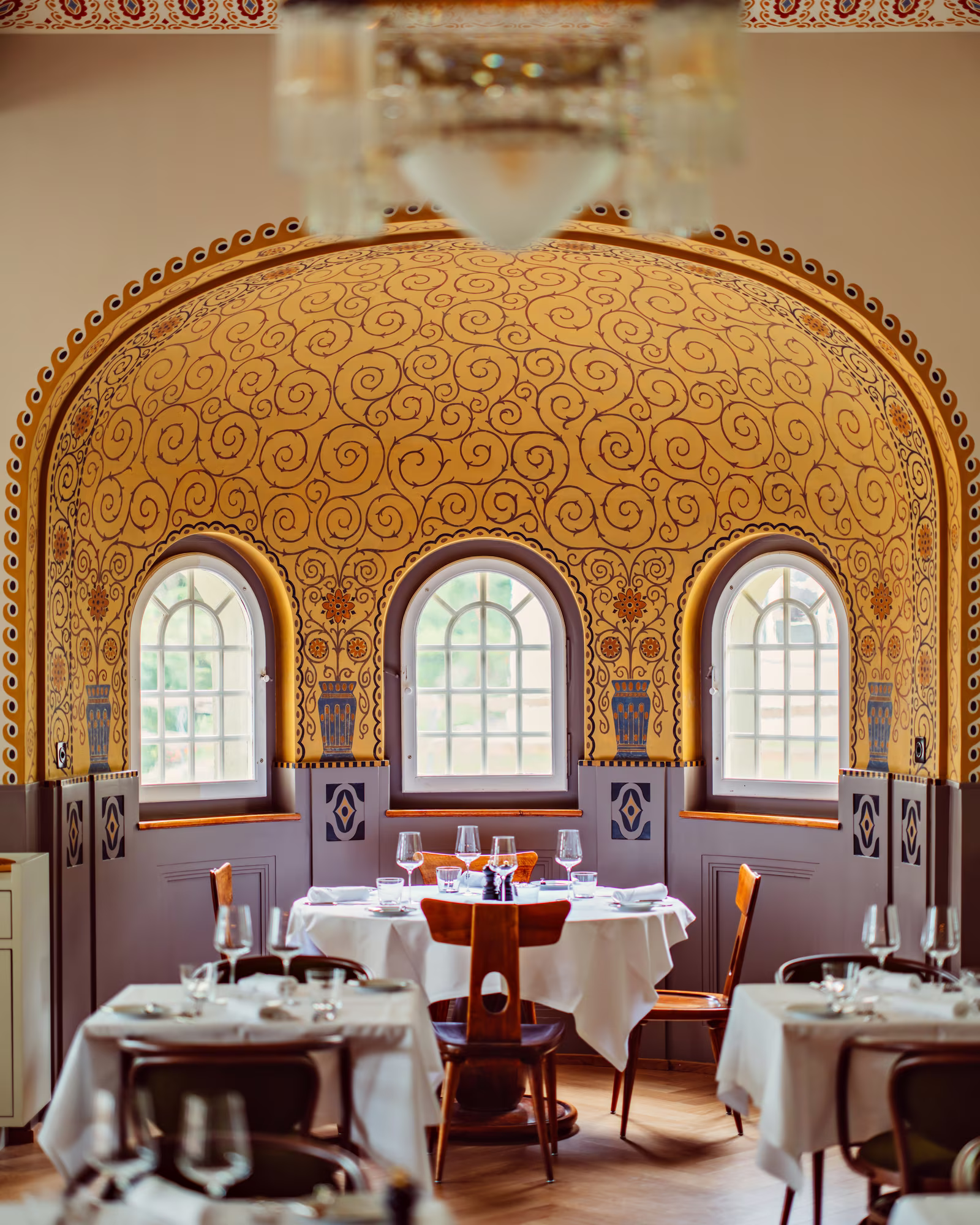 The ornate dining room at Brasserie Belvedere.